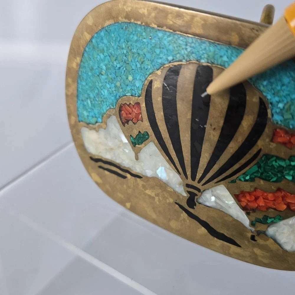 1981 Crushed Stone lnlay Hot Air Balloon Belt Buckle Sunbelt Scenic Studios NM